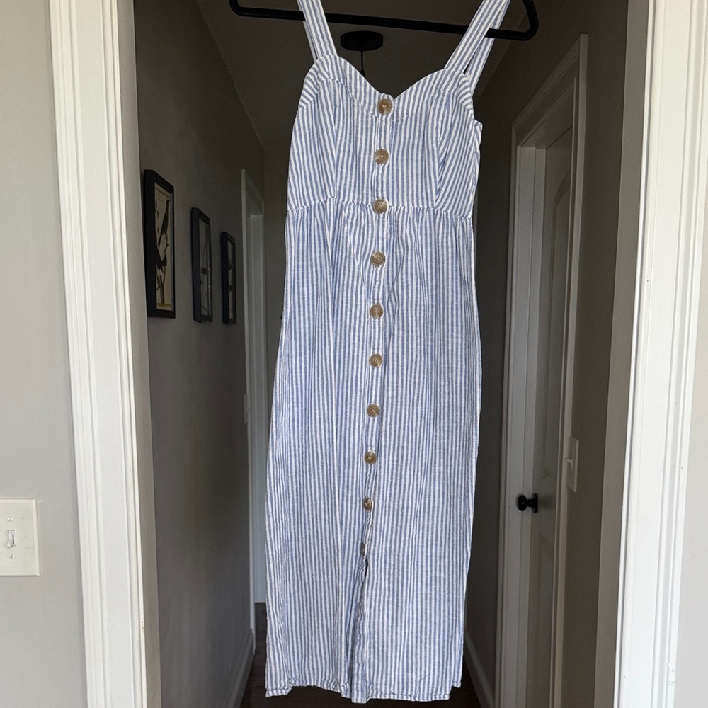 Seraphine Maternity Blue Striped Button-Down Dress